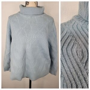 St. John Sport Cable Knit Sweater S/M 100% Wool Turtleneck Baby Blue